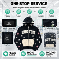 Sweat à capuche oversize zippé unisexe décontracté 100% coton avec imprimé graphique étoile universitaire, poches color block, style streetwear skater