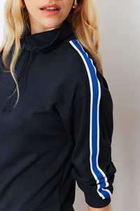 Sudadera de punto 100% algodón para mujer con cuello alto y media cremallera, con cintas en contraste, oversize, para otoño/invierno, 360g, con logotipo personalizado OEM - Product Image 5