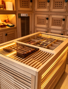 Solution de design intérieur moderne et luxueuse pour salon de cigares, avec humidor intégré, éclairage LED et vitrine de présentation pour la vente au détail. - Product Image 4