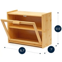 Boîte de rangement à pain en bambou à 2 niveaux avec fenêtre transparente, dessus plat, étagère de rangement supplémentaire, boîte à pain pour comptoir, pour le rangement des aliments dans la cuisine