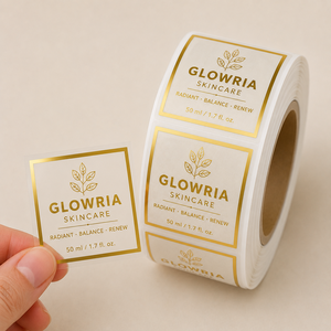 Oil Proof Waterproof Glossy <b>Clear</b> PET Transparent Label Roll Custom Printed Gold Foil Sticker for Cosmetics Bottle - Product Image 2