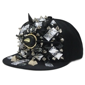 Cappello Hip Hop personalizzato Festival di musica Heavy Metal cappello personalizzato con rivetto glitterato diamante a tesa piatta regolabile - Product Image 4