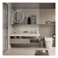 Armoires de salle de bain d'angle modernes nordiques en PVC et coiffeuses avec lumière LED miroir MDF carcasse laque panneau de porte traitement de surface