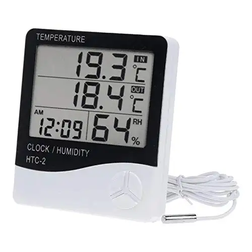 HTC-2 Digital Thermometer Hygrometer Indoor Outdoor Temperature Meter Humidity Monitor with LCD Alarm Clock