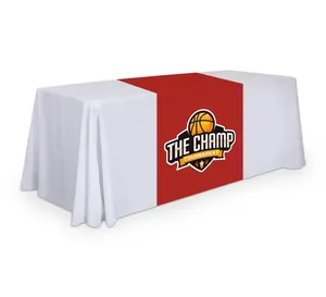 Custom Draped Outdoor Polyester Unfitted Table Cover Printed Exhibition Trade Show 6ft Tablecloth