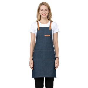 Premium Denim <b>Apron</b> PU Leather Straps Adjustable Cross Back Other Uniforms <b>Apron</b> For <b>Kitchen</b> Cafe Barista And Barber Shop <b>Aprons</b> - Product Image 2