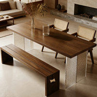 Table à manger en acrylique et frêne, bureau suspendu de style antique, table de réception atmosphérique à plateau large, table à thé en bois massif au design artistique, table longue en bois de frêne