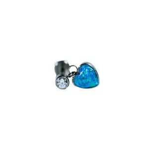 Brincos de opala com pingente de coração, joia de opala de fogo sintética G23, novo design, brinco em liga de titânio, novidade de 2024