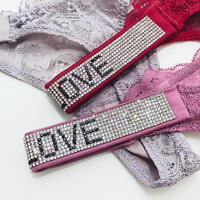 Culotte string bikini transparente en strass avec logo personnalisé pour femme, sous-vêtement drôle en dentelle pour femme