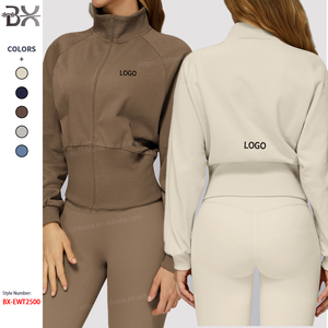 秋のジムフィットネスウェア高弾性タイト長袖ジッパーヨガ服ジョギングスリムスポーツクロップトップ女性用 - Product Image 1