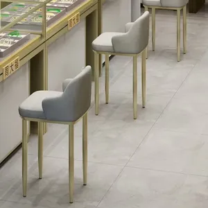 Taburete de mostrador moderno de acero inoxidable, taburete alto con respaldo de cuero para joyería, recepción, gafas, tienda, cajero, silla de Bar DE TRABAJO - Product Image 1