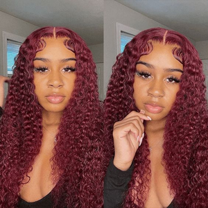 Perruque Lace Front 13x6 en <span class=keywords><strong>Cheveux</strong></span> Brésiliens Rouge Bordeaux Lisses et Soyeux avec Ondulations Profondes, Pré-Pluckée, <span class=keywords><strong>Cheveux</strong></span> Vierges # 99J - Product Image 5