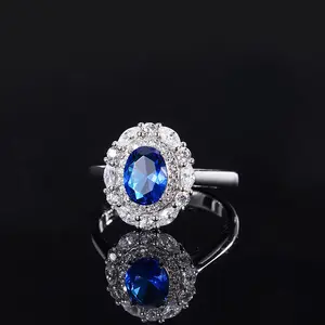 1 925 Silver Jewelry Necklace Earring Ring Set Party Blue Gemstone Zirconia Fashion Jewelry Rings Set For Ladies Accessories