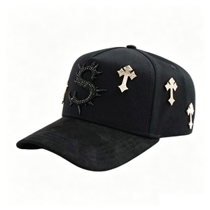 Cappellini da Baseball Originali LOOK at ME, 5 Pannelli in Camoscio, Ricamo Sportivo, Visiera Curva, Nero - Product Image 5