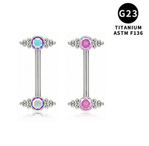 <span class=keywords><strong>Piercing</strong></span> de pezón de titanio G23 ASTM F136 14G con circonita cúbica marquesa y ópalo <span class=keywords><strong>para</strong></span> niños - Product Image 1