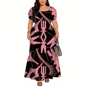 Abito alla Moda con Motivo Tribale Fidžiano <span class=keywords><strong>Rosa</strong></span>, Trendy e Molto Richiesto per le Feste Abito da donna con scollo a O e gonna ampia - Product Image 3