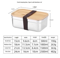 Boîte à bento écologique en acier inoxydable, boîte à lunch portable en métal avec couvercle en bois et sangle, compatible micro-ondes, design simple et mignon