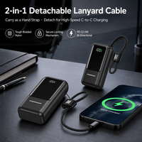 Batterie externe 20000mAh avec cordon intégré, câble PD 22.5W, charge rapide, plusieurs ports USB, chargeur portable pour smartphone