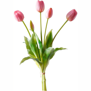 Lot de 5 fleurs artificielles de tulipes douces au toucher réel, de haute qualité, écologiques, pour la décoration de la maison - Remise de diplôme, Pâques, Noël, Nouvel An - Product Image 1