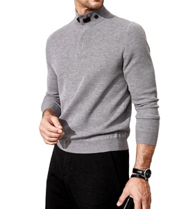 Suéteres de <span class=keywords><strong>cuello</strong></span> <span class=keywords><strong>alto</strong></span> de punto de Cachemira de talla grande para <span class=keywords><strong>hombre</strong></span> con decoración de botones Patrón sólido. - Product Image 1