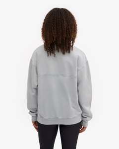 Sudadera de estilo vintage gris claro con media cremallera para mujer, hombros caídos, costura frontal, algodón grueso, estilo urbano, tipo jersey - Product Image 3