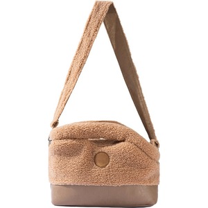 Pet Carrier Soft-Sided <b>Backpack</b> Brown Gray Fleece Lined Warm Crossbody Bag For Dogs Cats Autumn Winter Use - Product Image 1