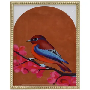 ODM Customized Red And Green Color Bird Series Set Of 2 Piece Design Paper Printing Wall Art With Gold Frame