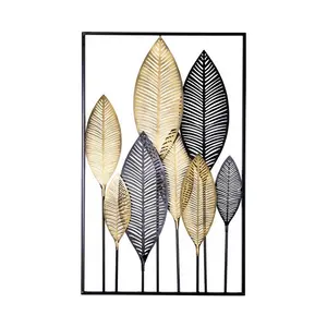 Wholesale Luxury 3D Leaves Hanging Home Decorative Metal Home Wall Sculpture Decor for Living Room