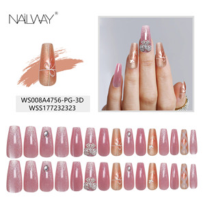 <span class=keywords><strong>Uñas</strong></span> Acrílicas de Cobertura Completa, <span class=keywords><strong>Color</strong></span> <span class=keywords><strong>Rosa</strong></span> Ataúd/Bailarina, Brillantes, Reutilizables, Adhesivas, Efecto Ojo de Gato - Product Image 3
