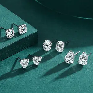 Wholesale High Quality Jewelry 925 Sterling Silver Water Droplet Shape Zircon Stud Earring