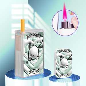 Étui à cigarettes et <span class=keywords><strong>briquet</strong></span> 3D Kuromi Kitty de dessin animé, <span class=keywords><strong>briquet</strong></span> à gaz butane coupe-vent à <span class=keywords><strong>flamme</strong></span> <span class=keywords><strong>rose</strong></span> - Product Image 3