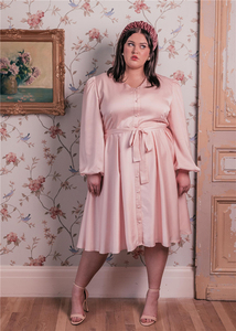 2023 invierno recién llegados moda de alta calidad mujeres Puff manga Rosa elegante blanco satén <span class=keywords><strong>boda</strong></span> camisa graduación <span class=keywords><strong>Midi</strong></span> <span class=keywords><strong>vestido</strong></span> - Product Image 6