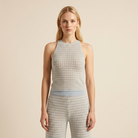 Ensemble tricoté pour femme OEM en mélange de lyocell et coton texturé, comprenant un haut sans manches et un pantalon