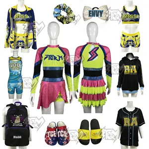 Customized Rainbow Sparkling All Star Sportswear Sublimated Jacket Cheer Warm Up Set Blanket Backpack Shoes Bow