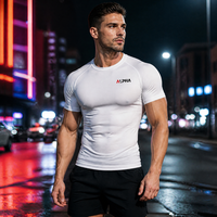 T-shirt de compression pour homme à imprimé 3D ALPHA, séchage rapide, en polyester et soie de lait, pour fitness et gym, manches courtes