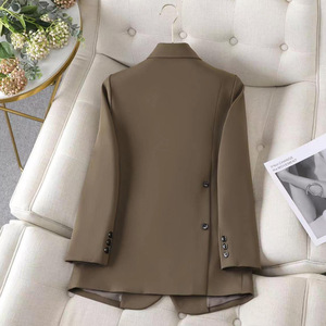 Brown Women's Blazer Loose Fit Solid Color Polyester No-Wrinkle Treatment Spring Autumn Casual Suit Jacket - Product Image 2