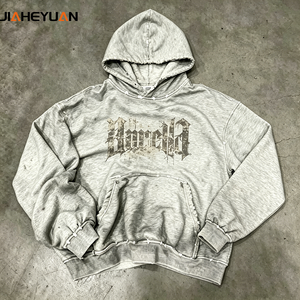 Streetwear High Quality <strong>Hoodie</strong> 460GSM Heavyweight Distressed Acid Wash Oversized Vintage Gothic Print <strong>Women's</strong> Sweatshirt - Product Image 1