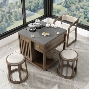 Solid Wood Tea <b>Table</b> <b>Small</b> Household Modern Chinese Style Movable Tea Brewing <b>Table</b> Living Room Office Use - Product Image 2