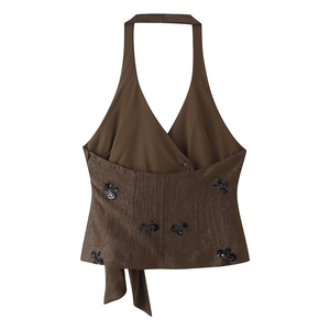 PB&ZA Mujer 2026 Verano Nueva Moda Blusas sin Mangas con Lentejuelas Bordadas Vintage Halter Sin Espalda Camisolas Chic para Mujer - Product Image 2