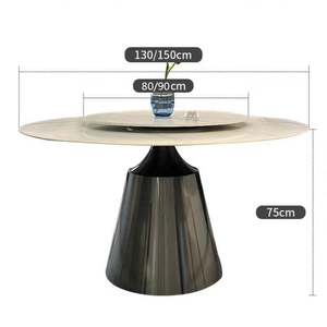 Mesa de Comedor Giratoria de Acero Inoxidable Negro de 60 Pulgadas y 8 Plazas, Diseño Moderno y Minimalista, Superficie de Piedra Sinterizada para Uso en Villas y Apartamentos - Product Image 5