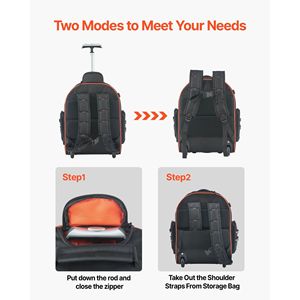 Heavy Duty <b>Rolling</b> <b>Tool</b> Backpack 14 Inch with Wheels 200 lb Capacity 3-Year Warranty for <b>Tools</b> Storage & Transportation - Product Image 6