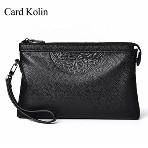 High Quality Designer Men's Luxury Leather Wristlet Bag Custom Logo Envelope Style Clutch <strong>Purse</strong> with Zipper Closure <strong>Long</strong> Wallet - Product Image 1