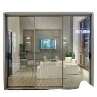 Portes coulissantes en verre télescopiques à fermeture douce sur mesure avec cadre doré, étanches et insonorisées pour l'élégance intérieure du salon