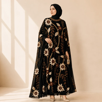 Abaya bleue brodée de perles florales avec manches chauve-souris drapées, robe de soirée musulmane modeste pour mariage et fête