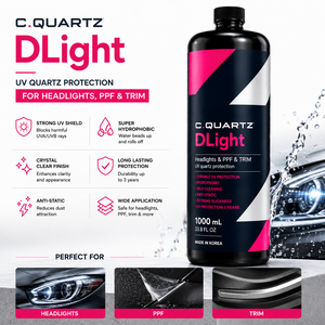 C.QUARTZ D Light 1000ml น้ำยาเคลือบเซรามิกป้องกันรังสียูวีสำหรับไฟหน้า PPF และขอบประตู ป้องกันน้ำเกาะ ป้องกันเหลือง ทนทานยาวนาน - Product Image 3