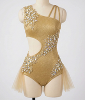 Robe de danse lyrique pour femmes avec strass brillants et bretelles fleuries pour les compétitions de gymnastique et les spectacles sur scène