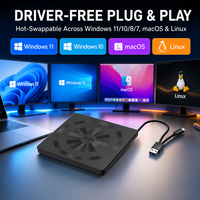 Lecteur de CD/DVD externe compact USB 2.0 silencieux, graveur de DVD-RW mince pour étudiants, bureaux, PC portables et ordinateurs de bureau