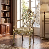 Fauteuil Yips LD-1503-1280 de style Mid-Century Modern, motif floral et oiseaux peints à la main, aspect antique, feuilles d'argent, en caoutchouc, pour salon et hôtel