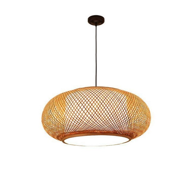 Farmhouse Bamboo Pendant Ceiling Light with Woven Lamp Shade for Home Office and Bar Lounge Decor