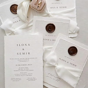 <span class=keywords><strong>Tarjeta</strong></span> de Felicitación de Boda Hecha a Mano con Papel Kraft de Borde Decorativo Personalizado, Impresión Digital Premium, Cartulina Offset - Product Image 3